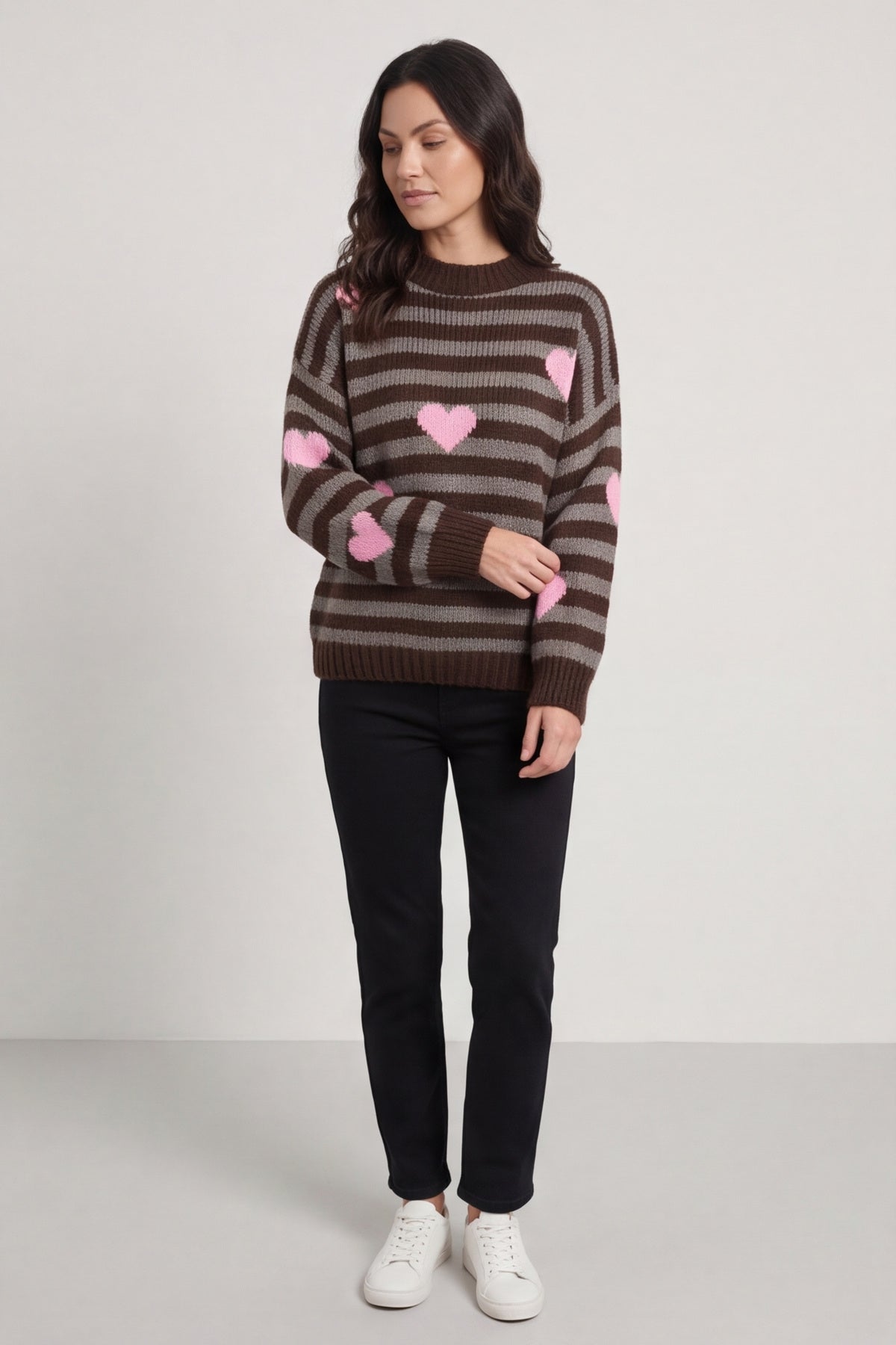 Carina Heart Stripe Knitted Jumper Cocoa – image 2 of 6