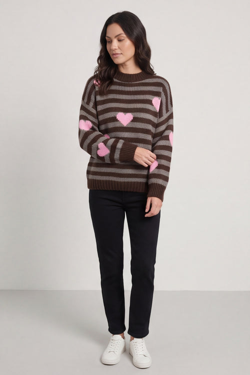 Carina Heart Stripe Knitted Jumper Cocoa – image 2 of 6
