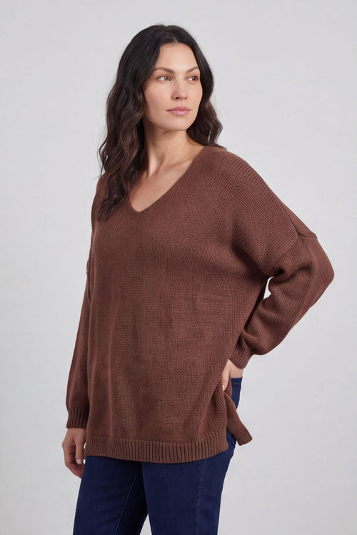 Josephine V-Neck Knitted Jumper Cocoa – image 2 of 6