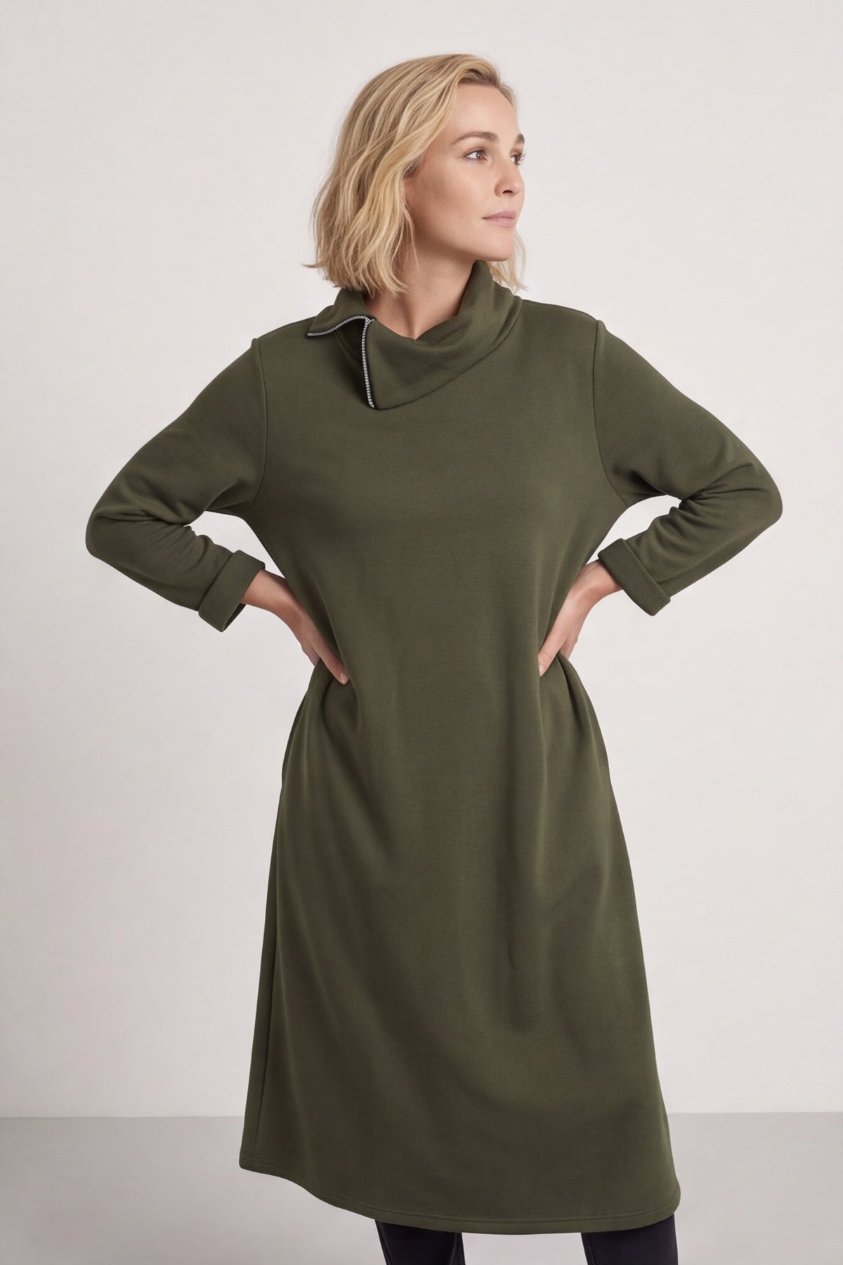 Wanda Zip Polo Cotton Dress Khaki – image 2 of 6