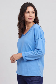 Kinsley Washed V-Neck Cotton Top Cobalt – image 2 of 4