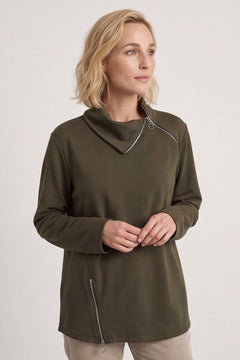 Shaye Zip Detail Cotton Top Khaki – image 2 of 6