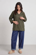 Natasha Crochet Shoulder Linen Top Dark Khaki Dark Khaki - Natasha Crochet Shoulder Linen Top Dark Khaki – image 2 of 6