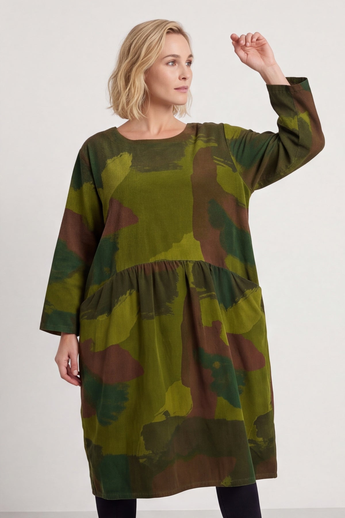 Dreda Print Needlecord Dress Olive – image 2 of 6