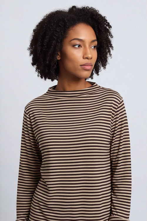Lyssa Cowl Neck Stripe Top Cocoa – image 2 of 5