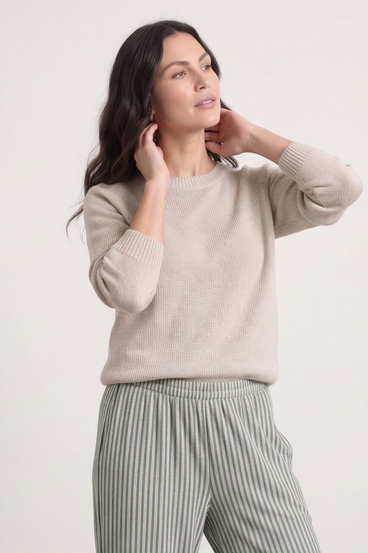 Jacinda Stripe Cotton Trousers Khaki – image 2 of 6