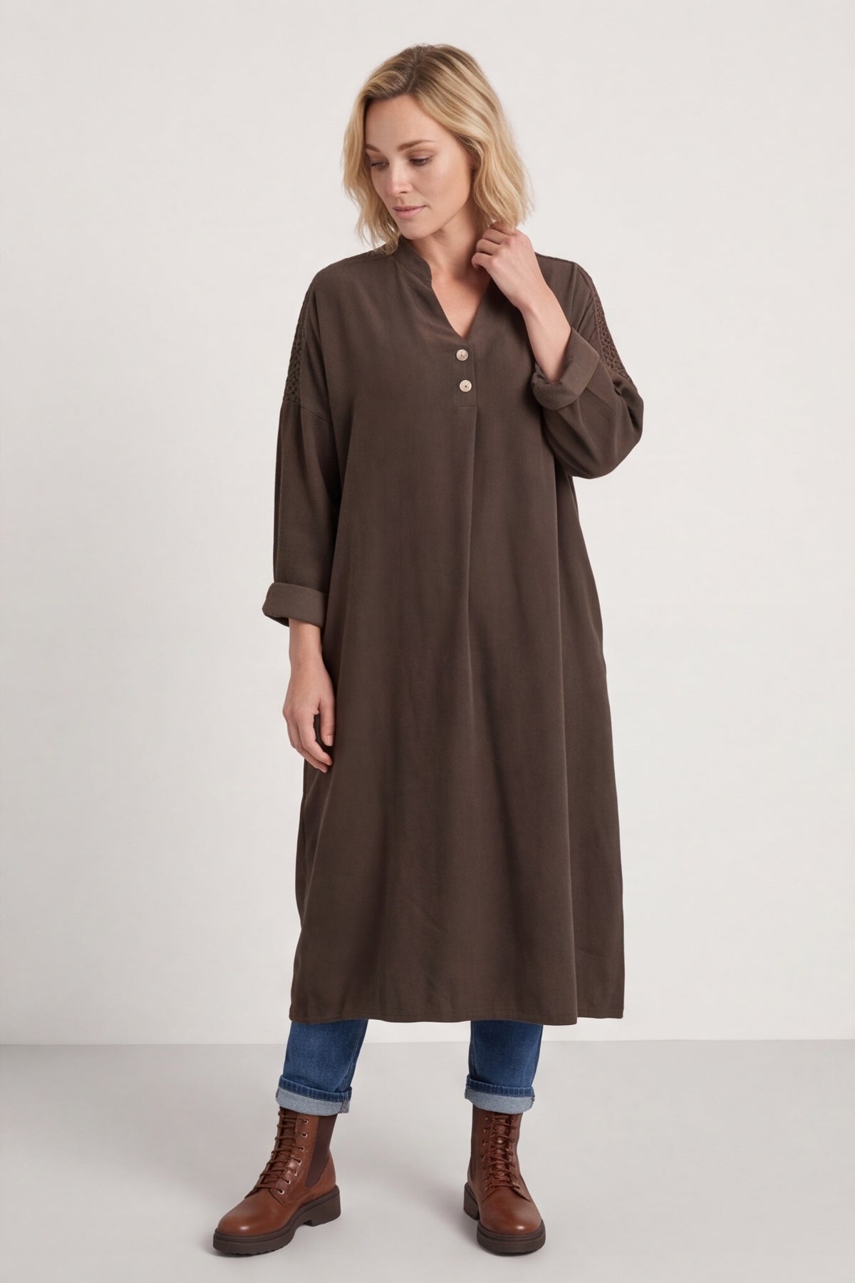 Terrie Needlecord Dress Cocoa – image 2 of 6