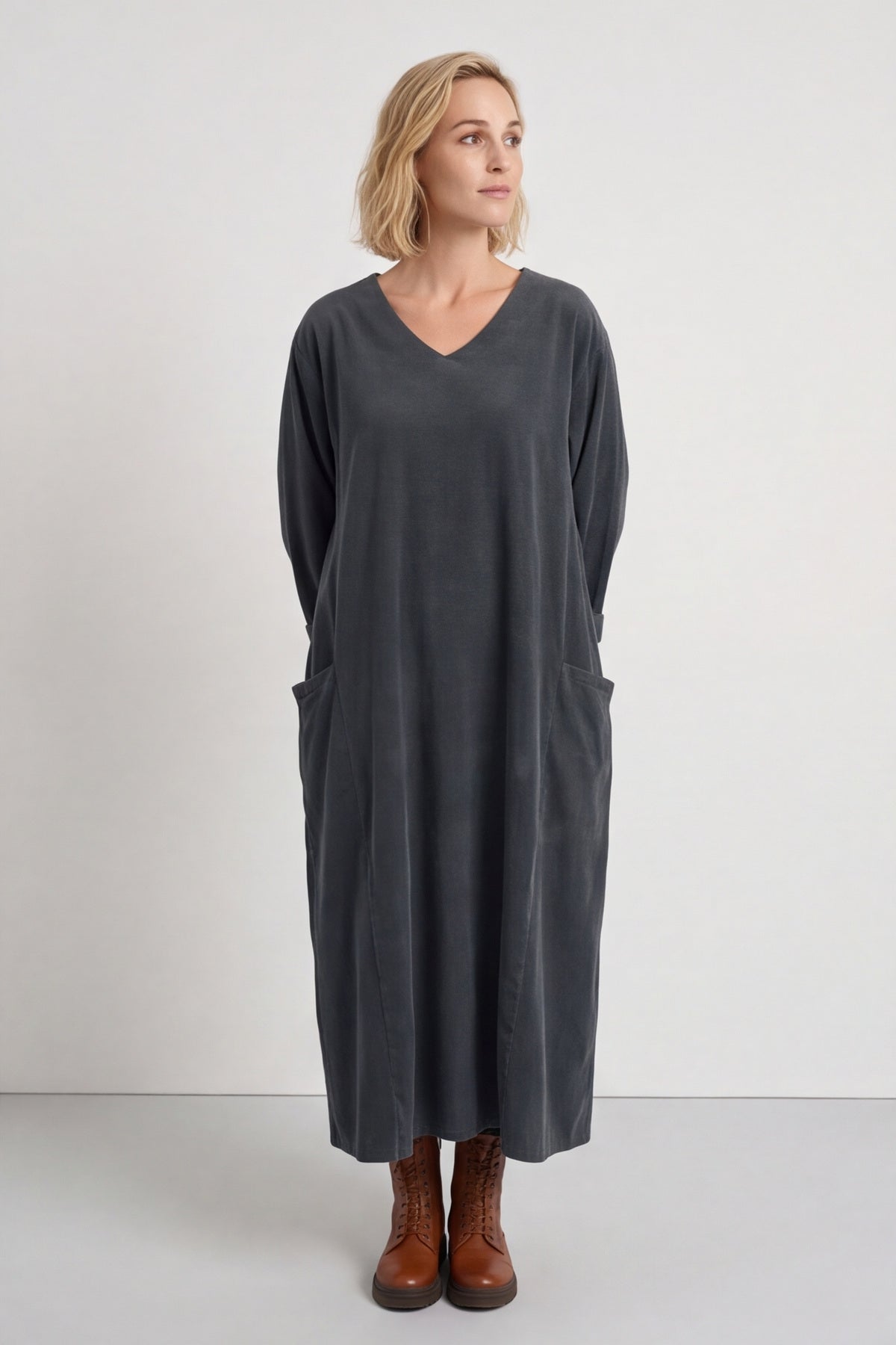 Cerys Cord Pocket Dress Charcoal – image 2 of 6