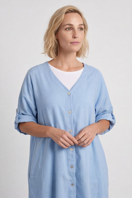 Alicia Button Linen Jacket Light Blue – image 2 of 4