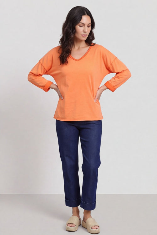 Kinsley Washed V-Neck Cotton Top Orange – image 2 of 5