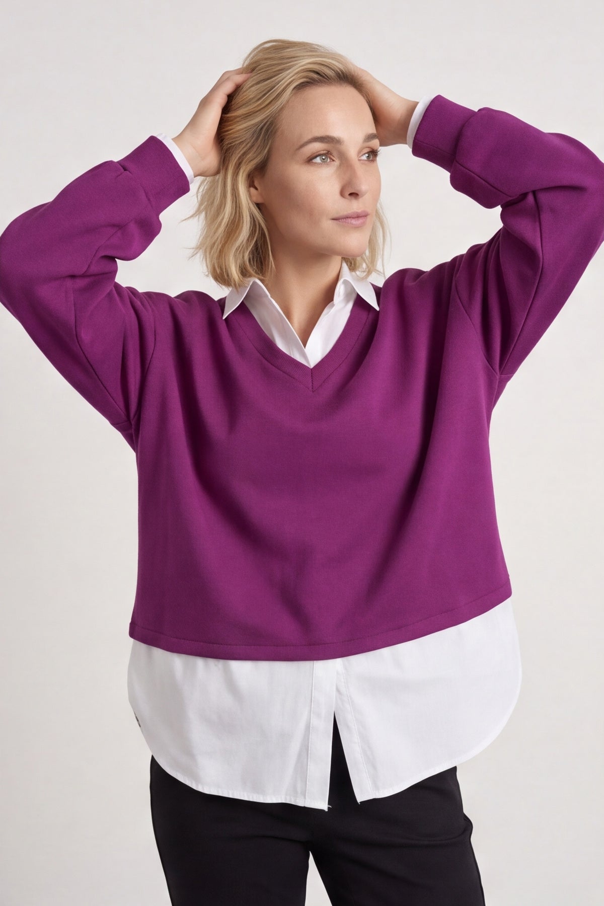 Leilani Collared Top Berry – image 2 of 6