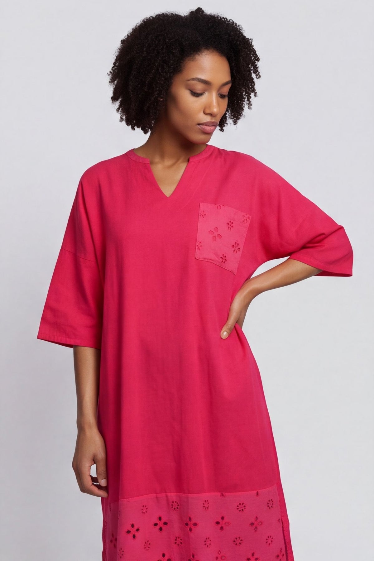 Gabrielle Embroidered Linen Dress Hot Pink – image 2 of 6
