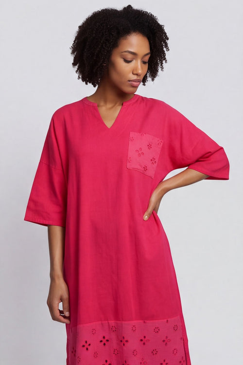 Gabrielle Embroidered Linen Dress Hot Pink – image 2 of 6