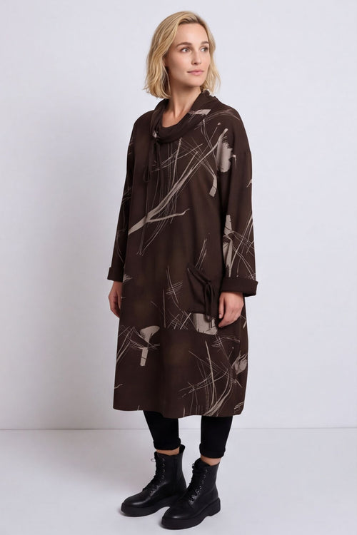 Charlize Pattern Cowl Neck Cotton Dress Cocoa – image 1 of 5