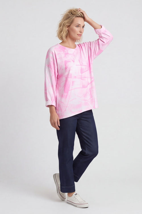 Charnette Long Sleeve Tie Dye Cotton Top Fuchsia – image 2 of 5