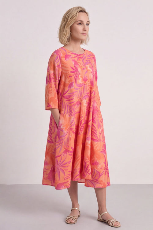 Eleni Botanical Print Linen Dress Light Orange – image 2 of 6