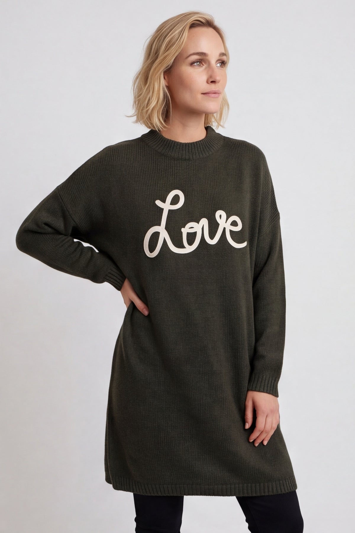 Love Knitted Jumper Dress Khaki – image 1 of 5