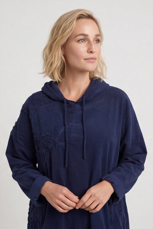 Devyn Hooded Needlecord Dress Navy – image 2 of 6