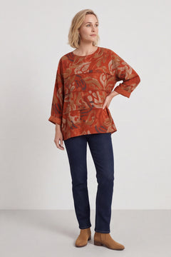 Doreen Print Needlecord Top Burnt Orange – image 1 of 4