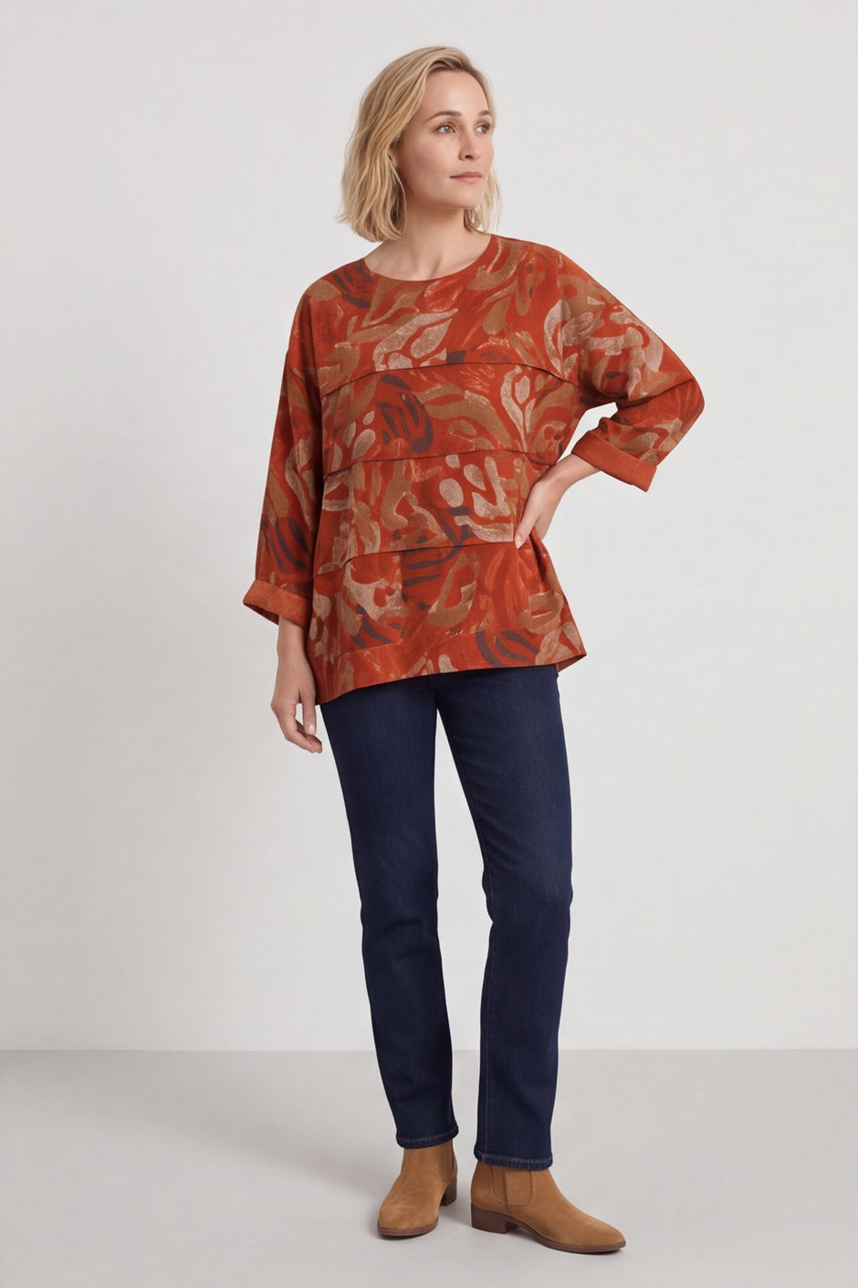 Doreen Print Needlecord Top Burnt Orange – image 1 of 4