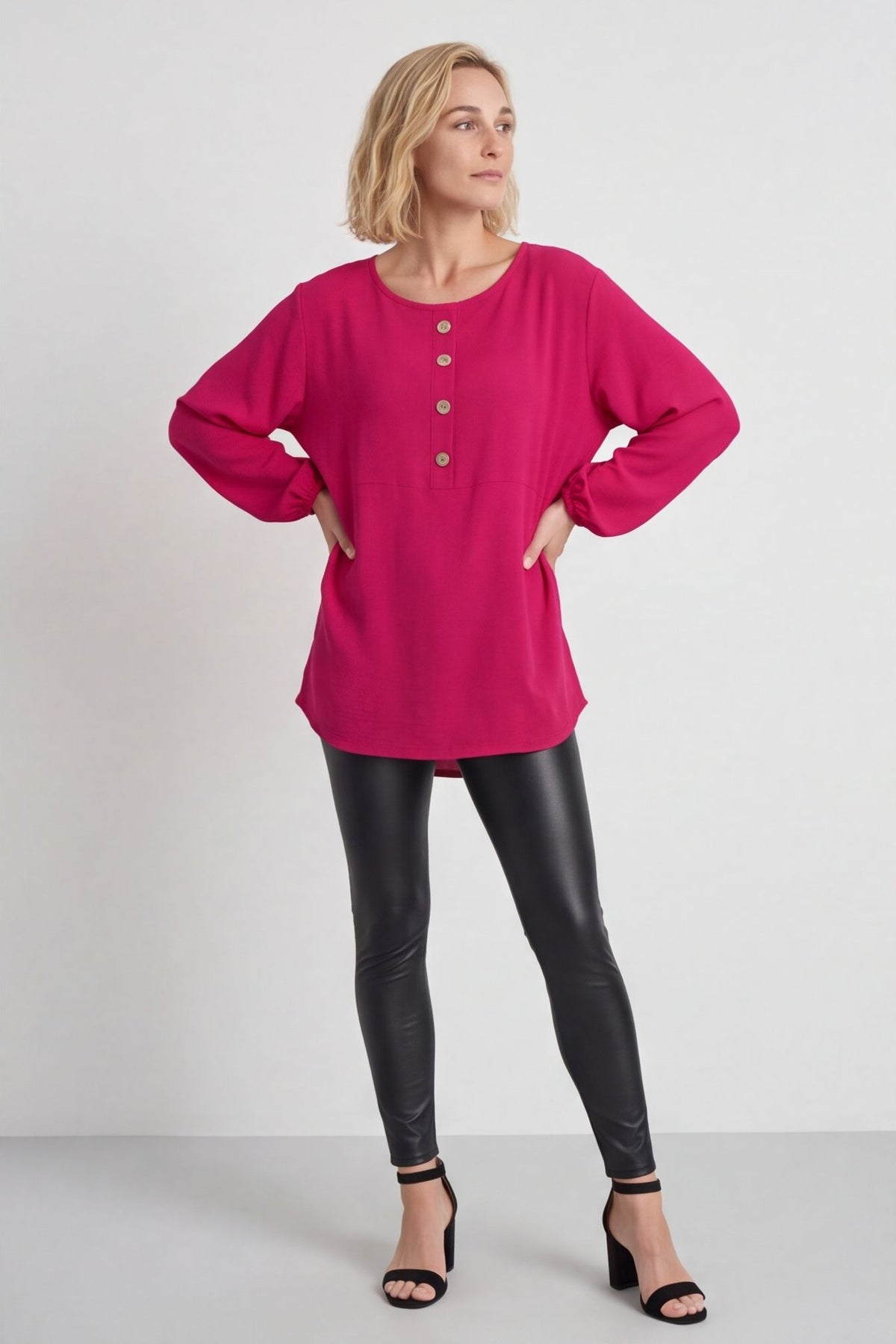 Elianna Button Top Hot Pink – image 2 of 6