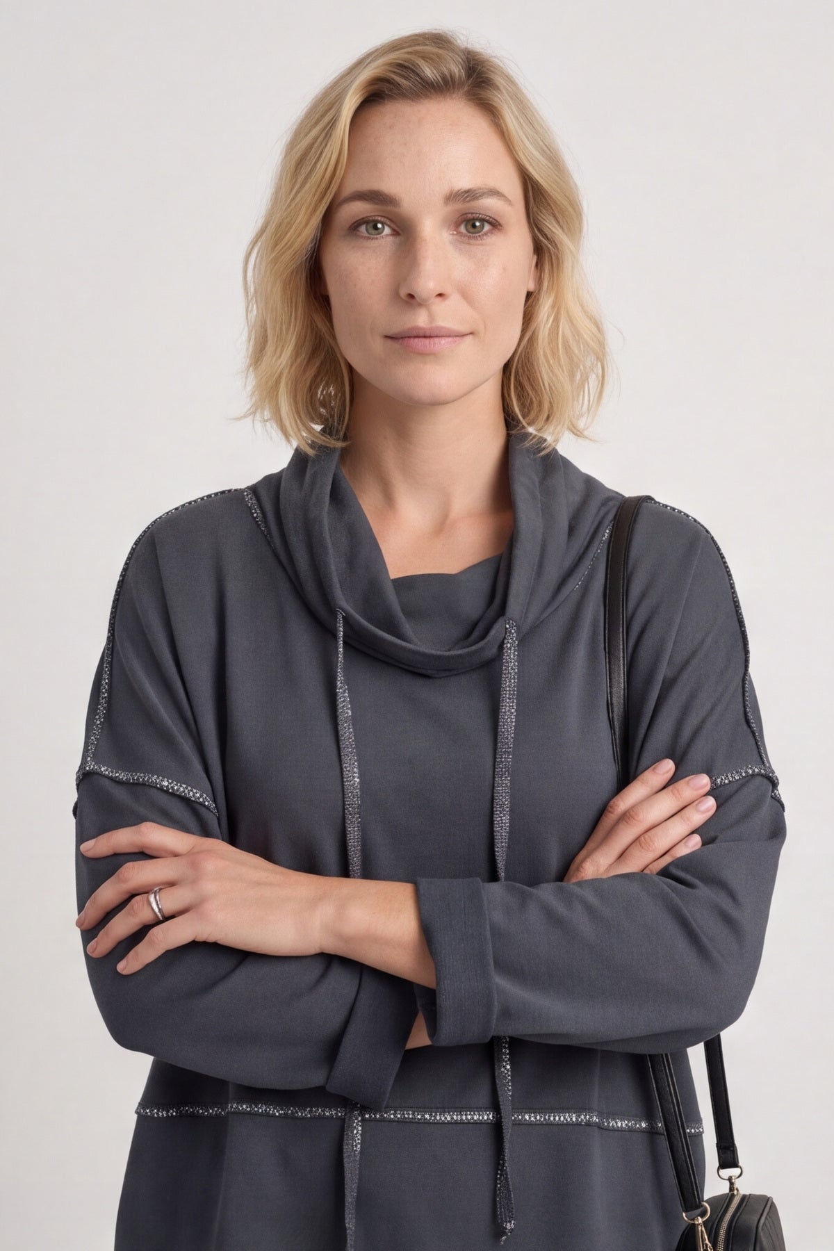 Clarina Cowl Neck Cotton Top Mid Grey – image 1 of 5