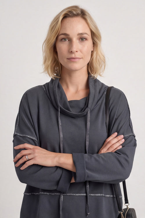 Clarina Cowl Neck Cotton Top Mid Grey – image 1 of 5