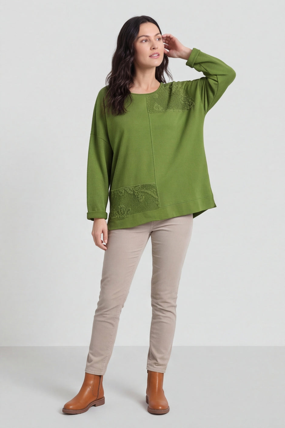 Louise Cord Patch Cotton Top Olive – image 2 of 5