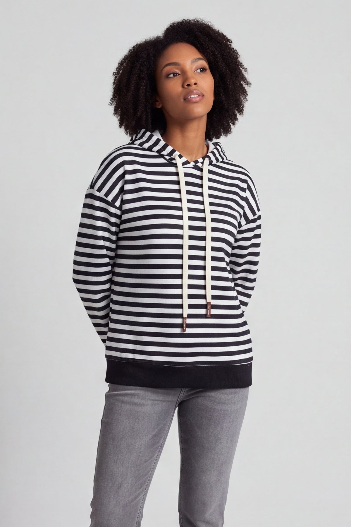 Selena Stripe Hooded Top Black – image 2 of 6