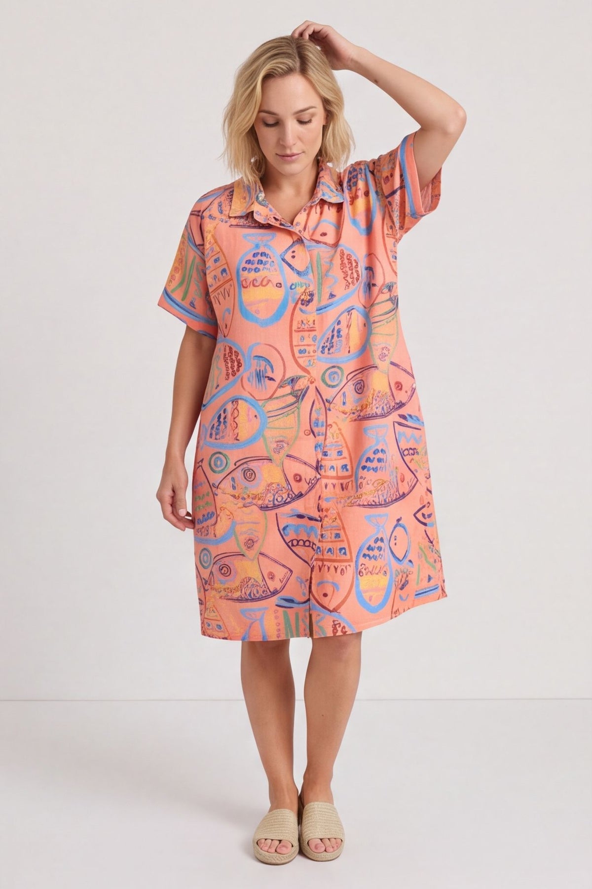 Naida Print Button Tunic Orange – image 2 of 6