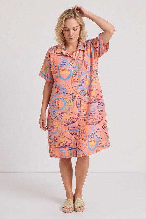 Naida Print Button Tunic Orange – image 2 of 6