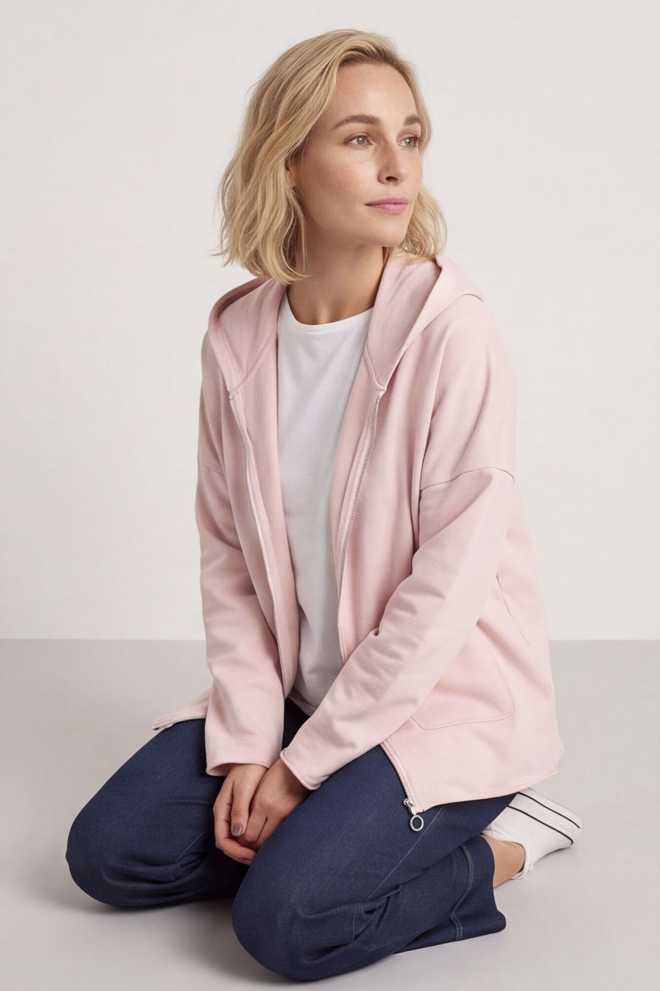 Dariana Zip Hooded Cotton Top Pink – image 2 of 6