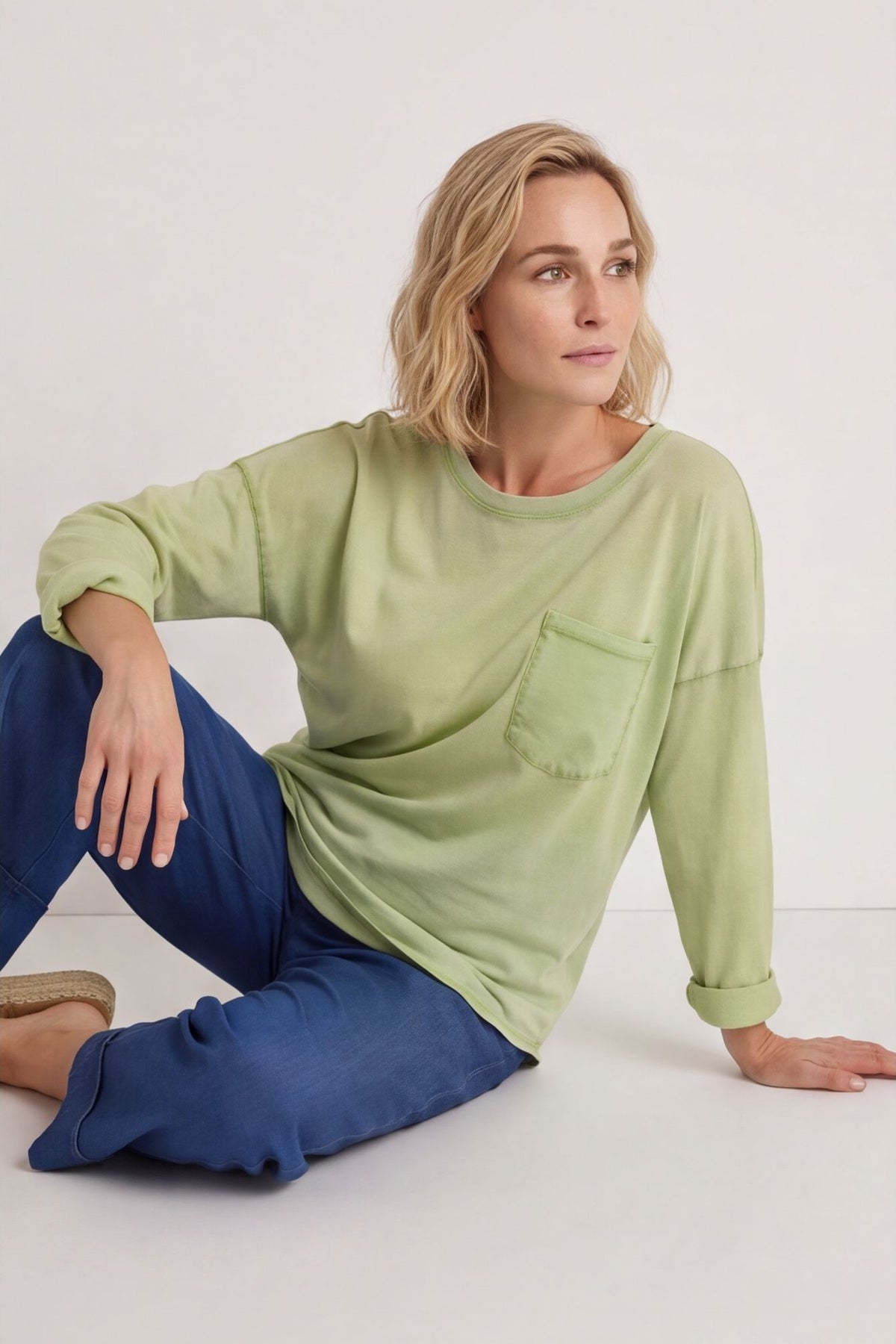 Amelie Washed Pocket Cotton Top Olive – image 2 of 6