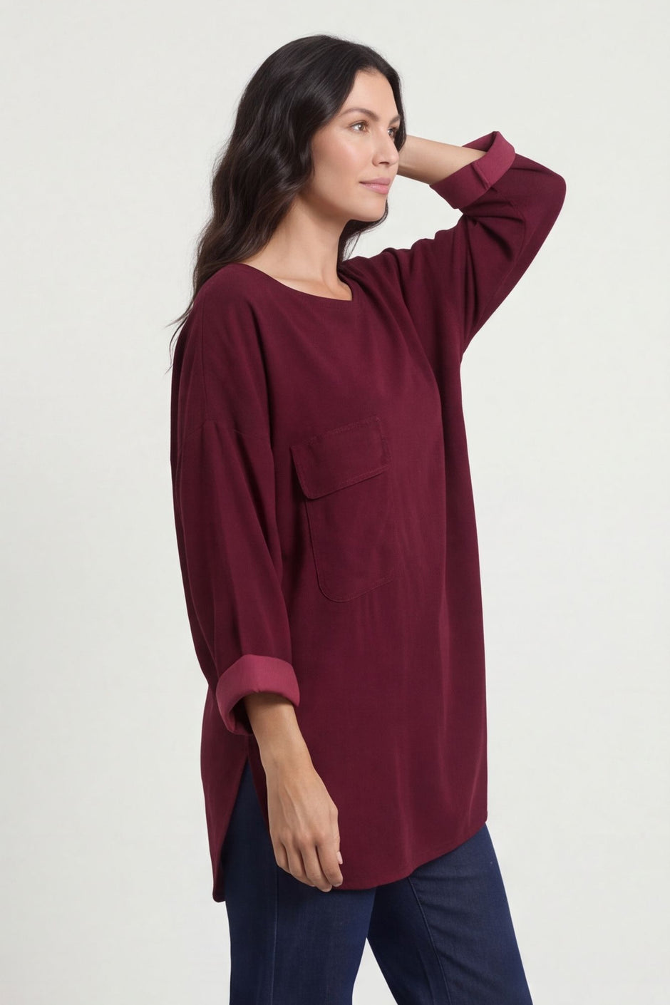 Selene Needlecord Pocket Top Burgundy – image 2 of 6