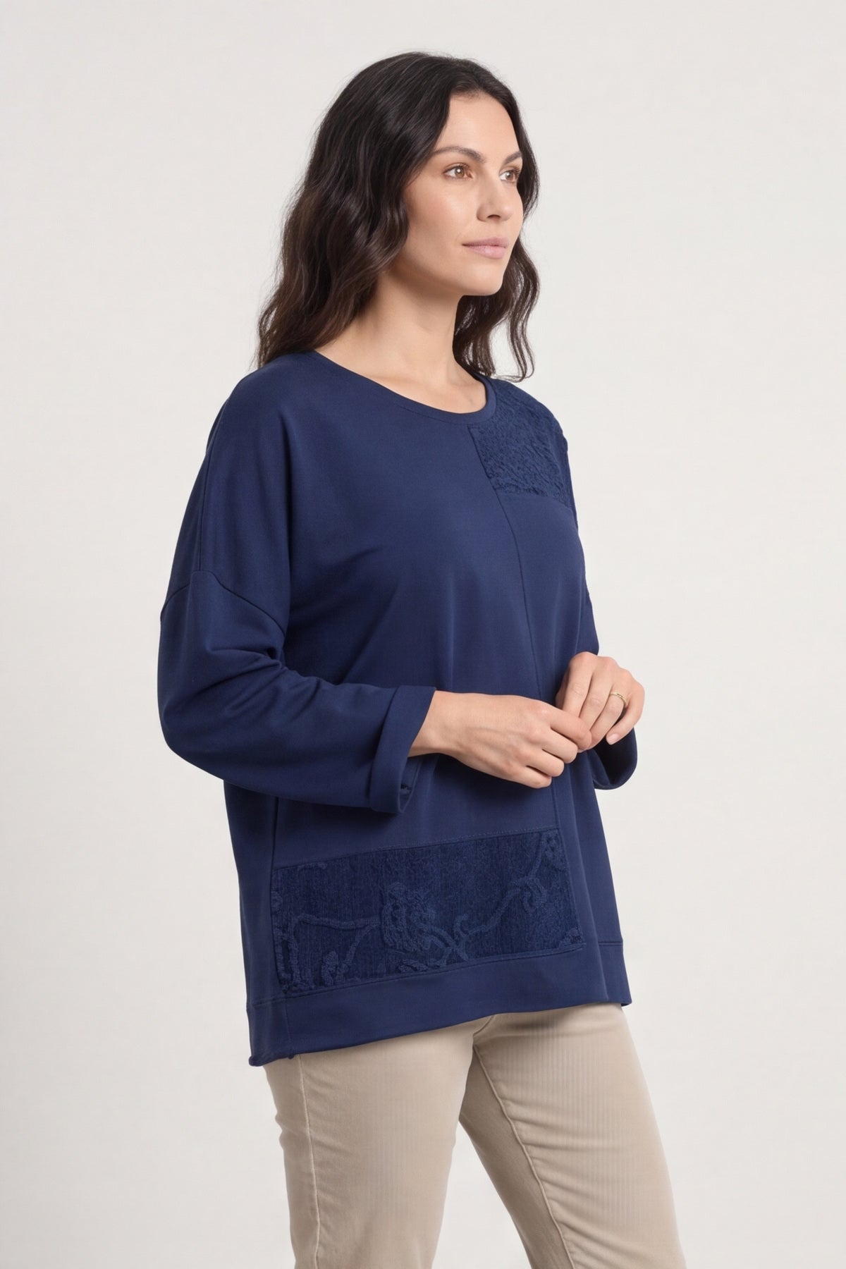 Louise Cord Patch Cotton Top Navy – image 2 of 6