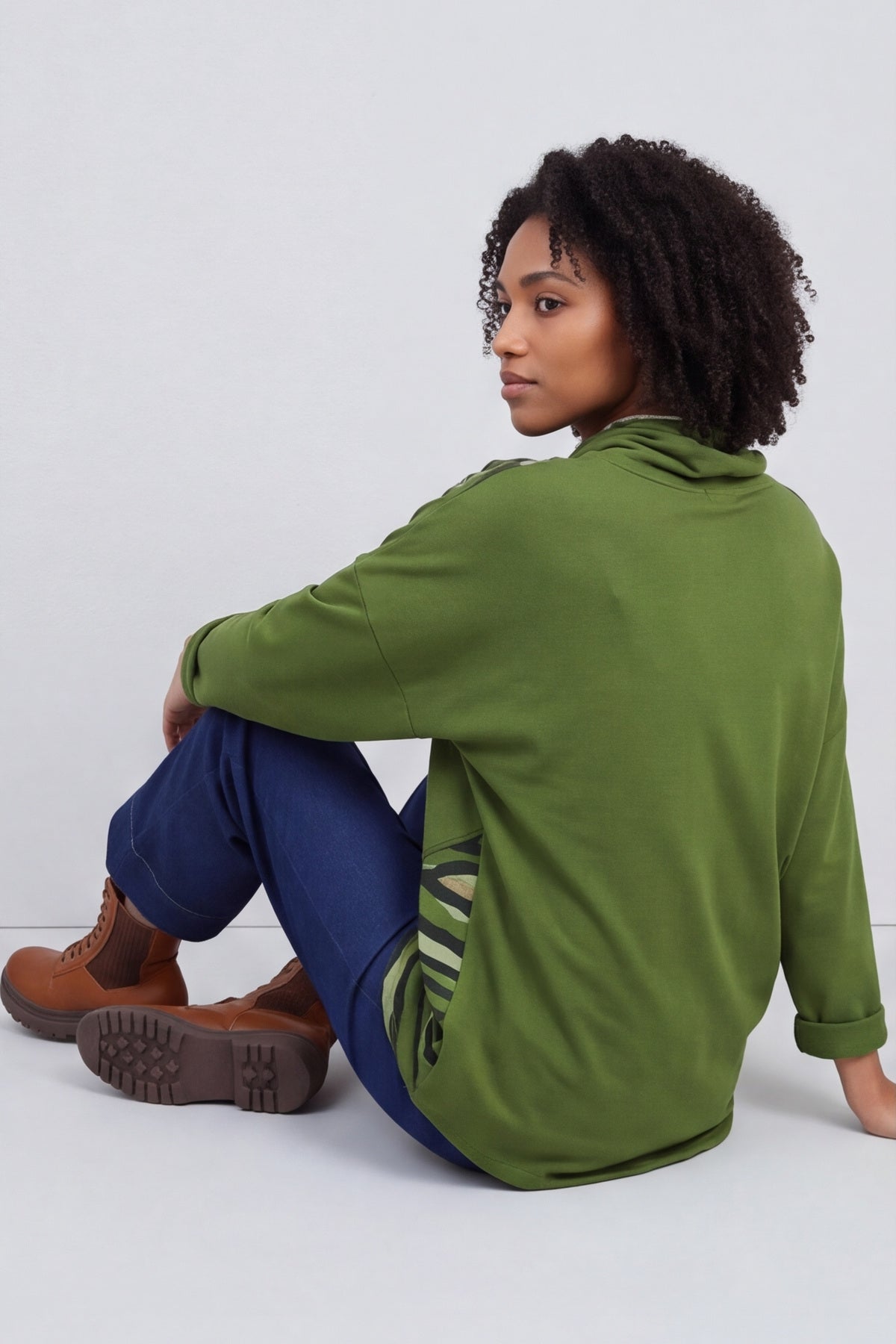 Lydia Cowl Print Cotton Top Olive – image 2 of 6