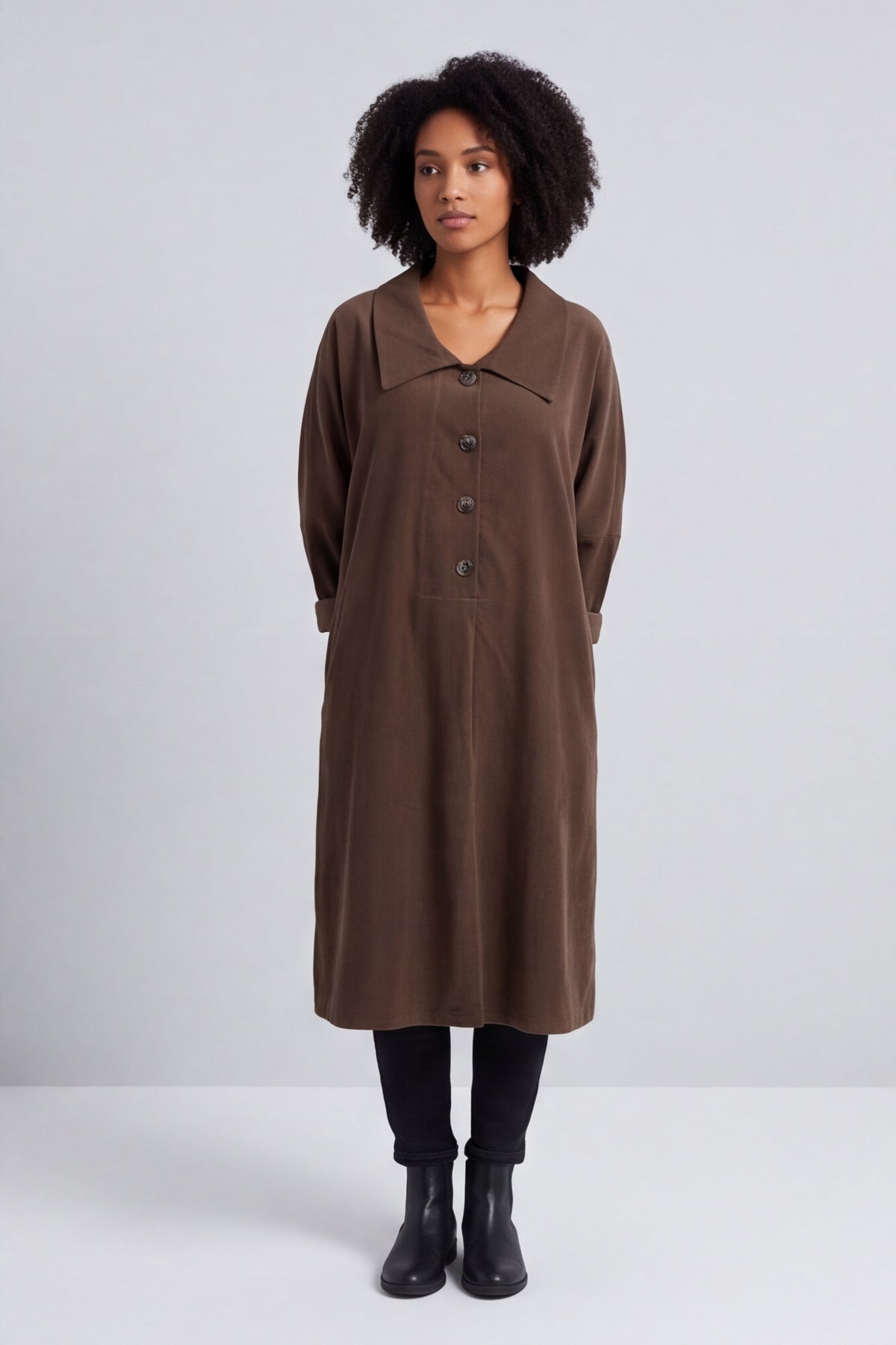 Amina Needlecord Dress Cocoa – image 2 of 6