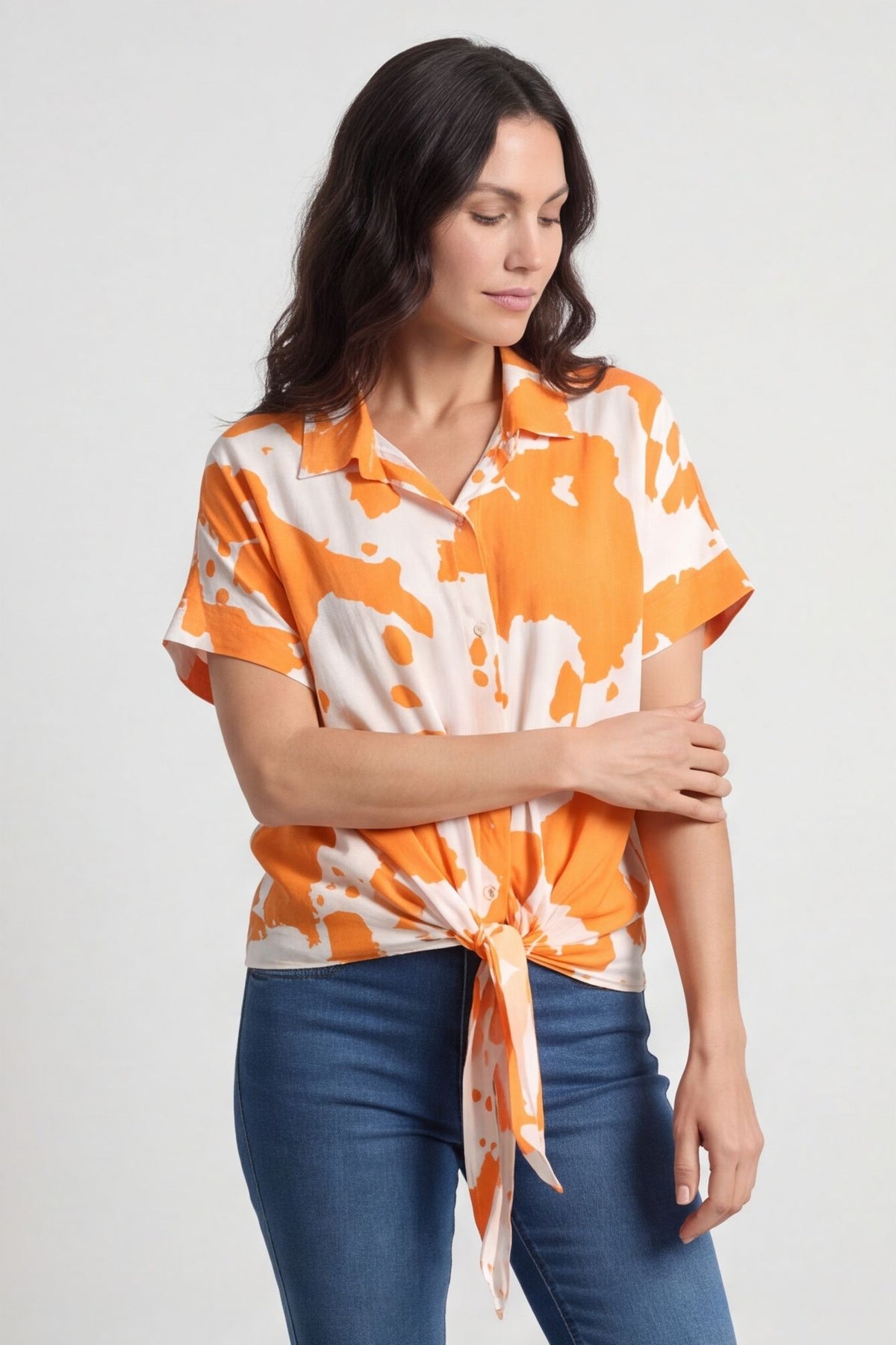 Edna Print Tie Shirt Orange – image 2 of 6