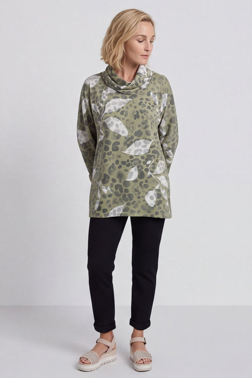 Beryl Print Cowl Neck Cotton Top Green – image 2 of 6