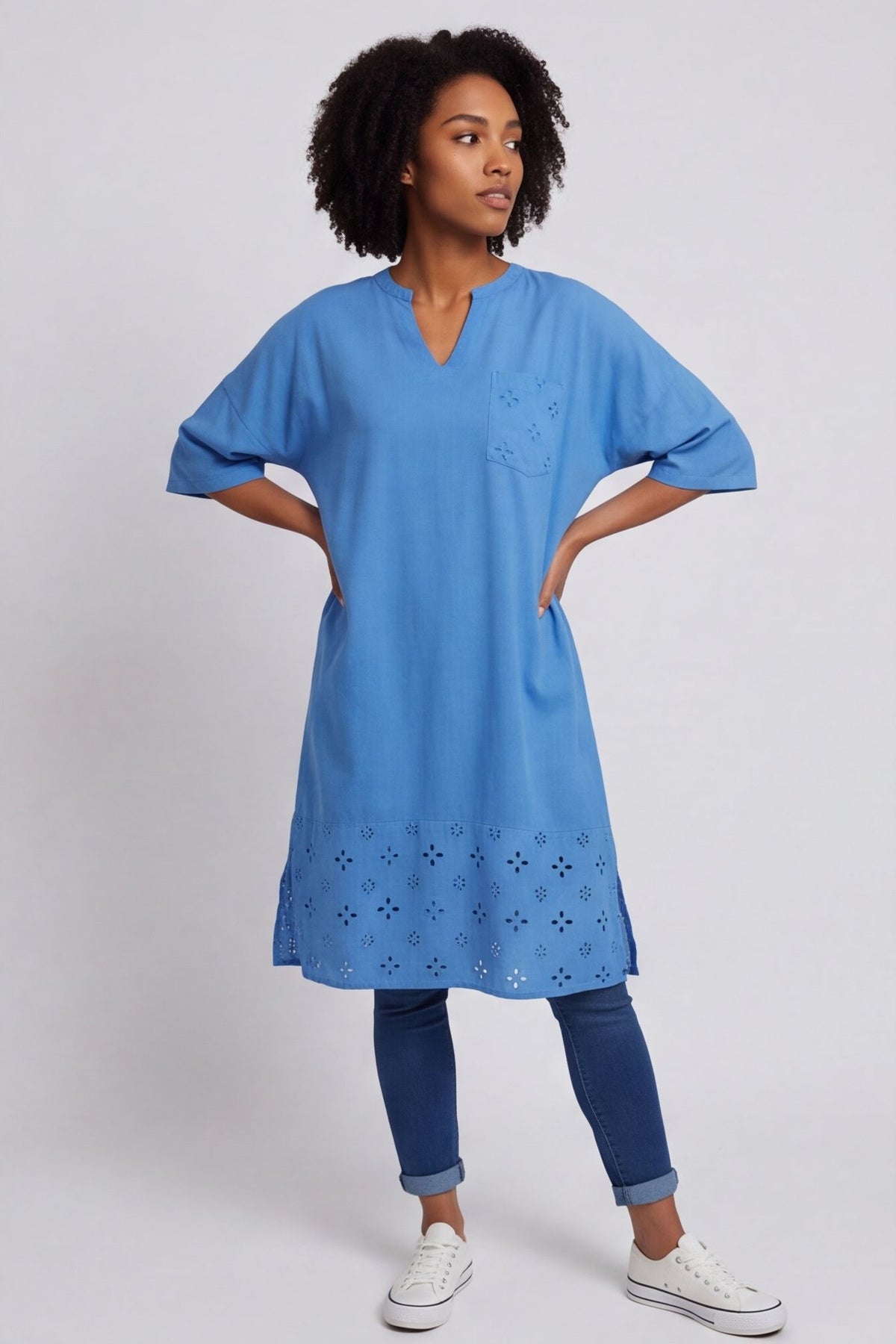 Gabrielle Embroidered Linen Dress Powder Blue – image 1 of 5