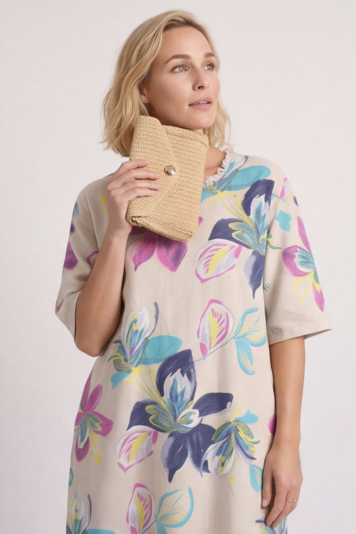 Mallory Print Linen Dress Stone – image 2 of 6