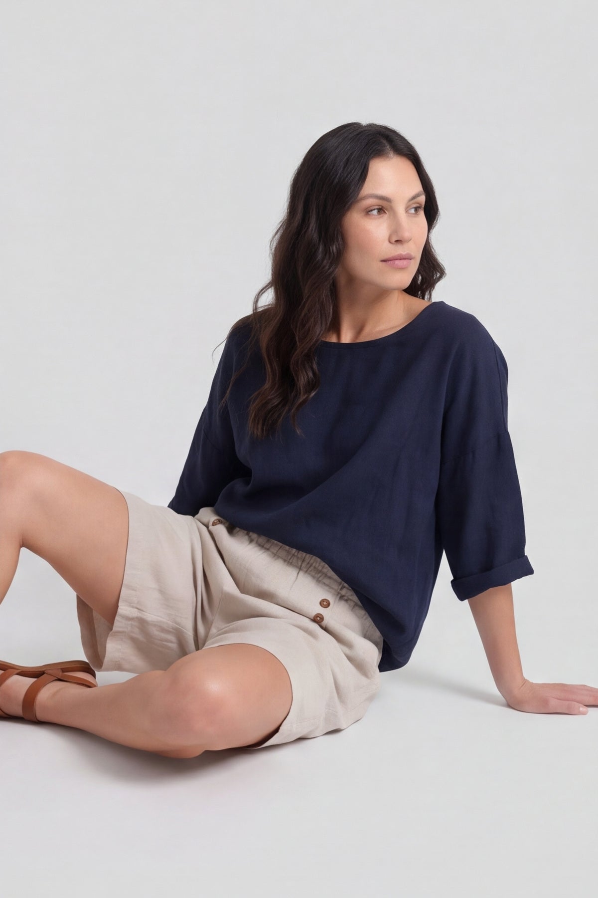 Arielle Linen Blend Shorts Stone – image 2 of 5
