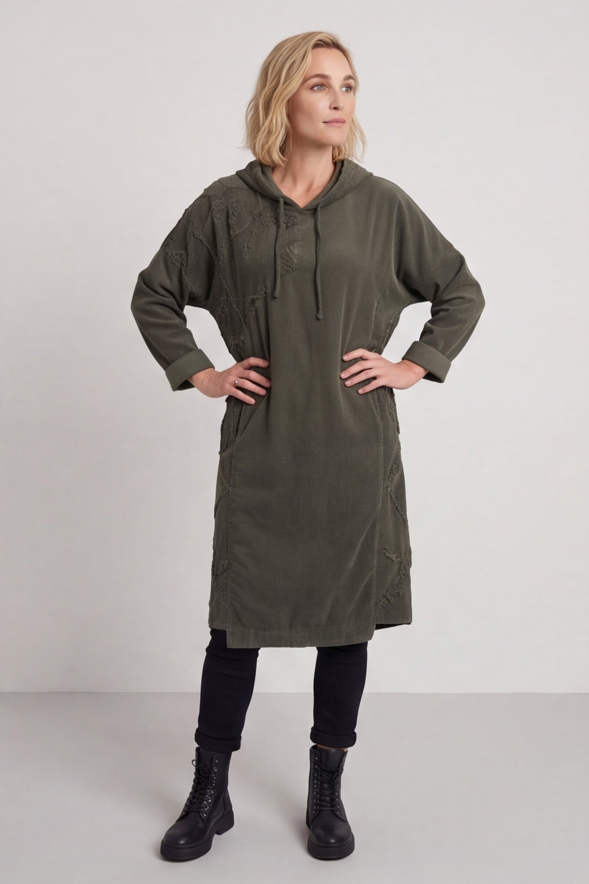 Devyn Hooded Needlecord Dress Khaki – image 2 of 6