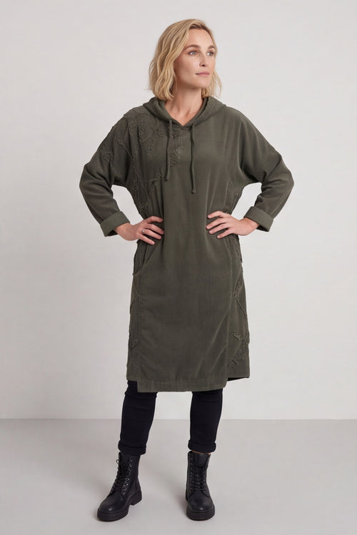 Devyn Hooded Needlecord Dress Khaki – image 2 of 6