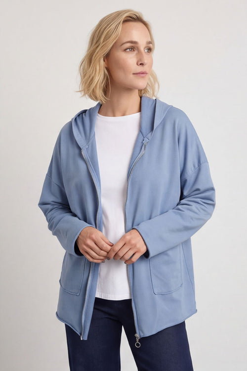 Dariana Zip Hooded Cotton Top Blue – image 2 of 6