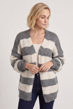 Kennedy Stripe Knitted Cardigan Mid Grey – image 2 of 6