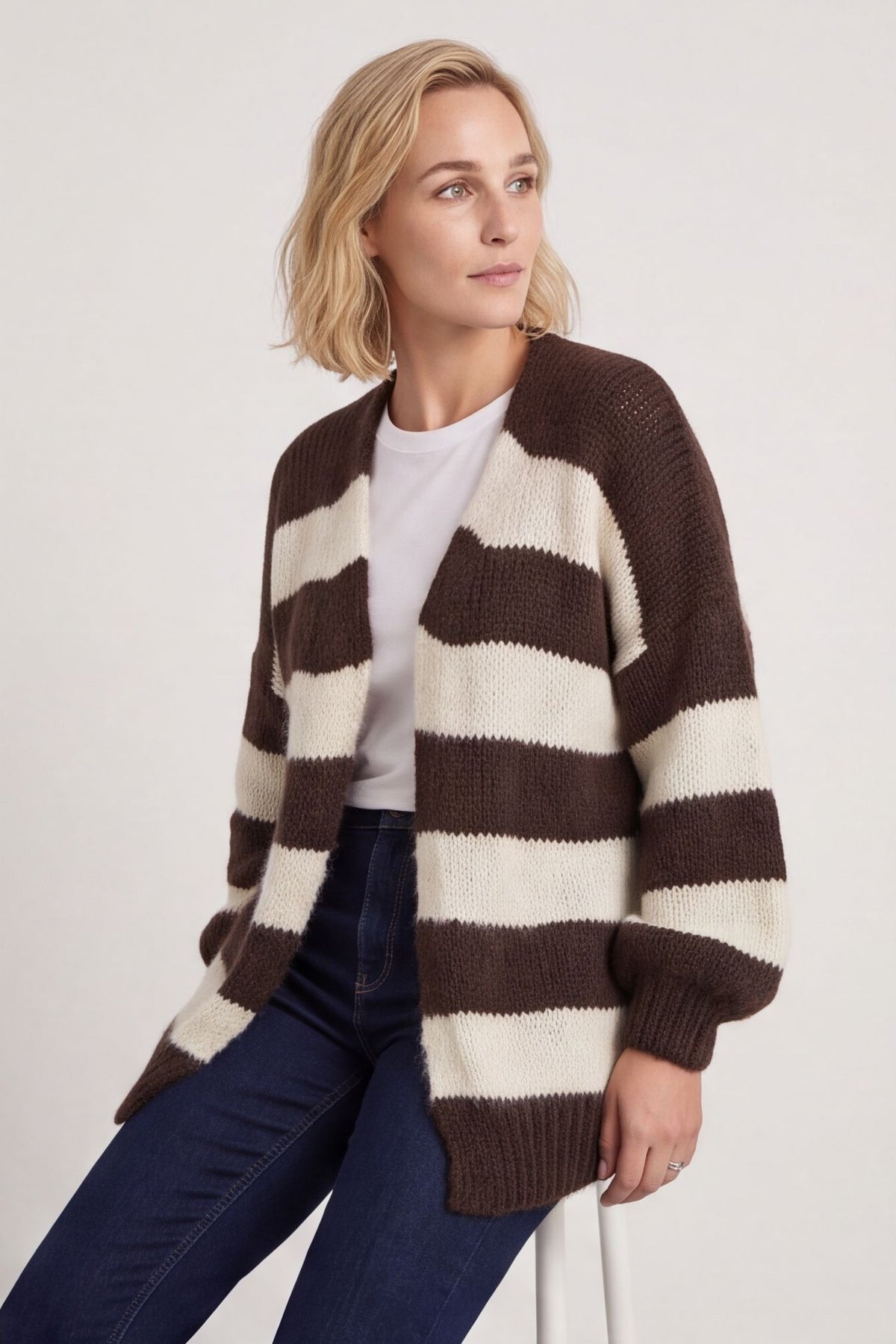 Kennedy Stripe Knitted Cardigan Cocoa – image 2 of 6