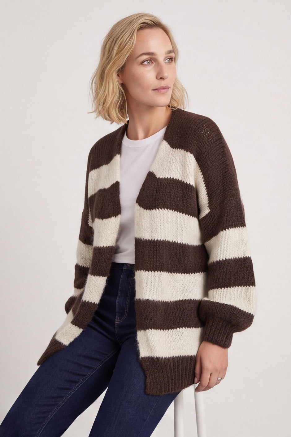 Kennedy Stripe Knitted Cardigan Cocoa – image 2 of 6