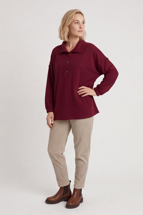 Sybil Button Cotton Sweatshirt Wine – image 2 of 5