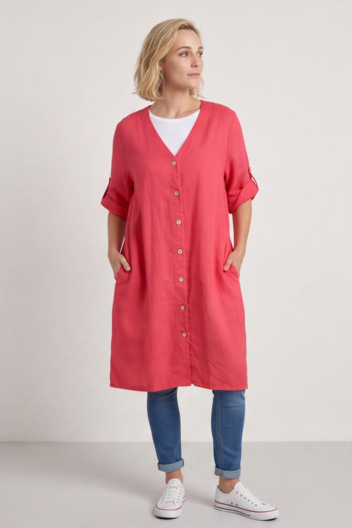 Alicia Button Linen Jacket Fuchsia – image 2 of 6